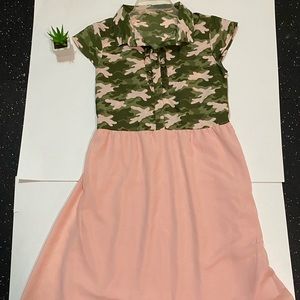 Girls camo top and pink high low dress